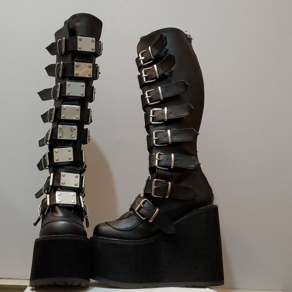 Black leather Demonia platform boots